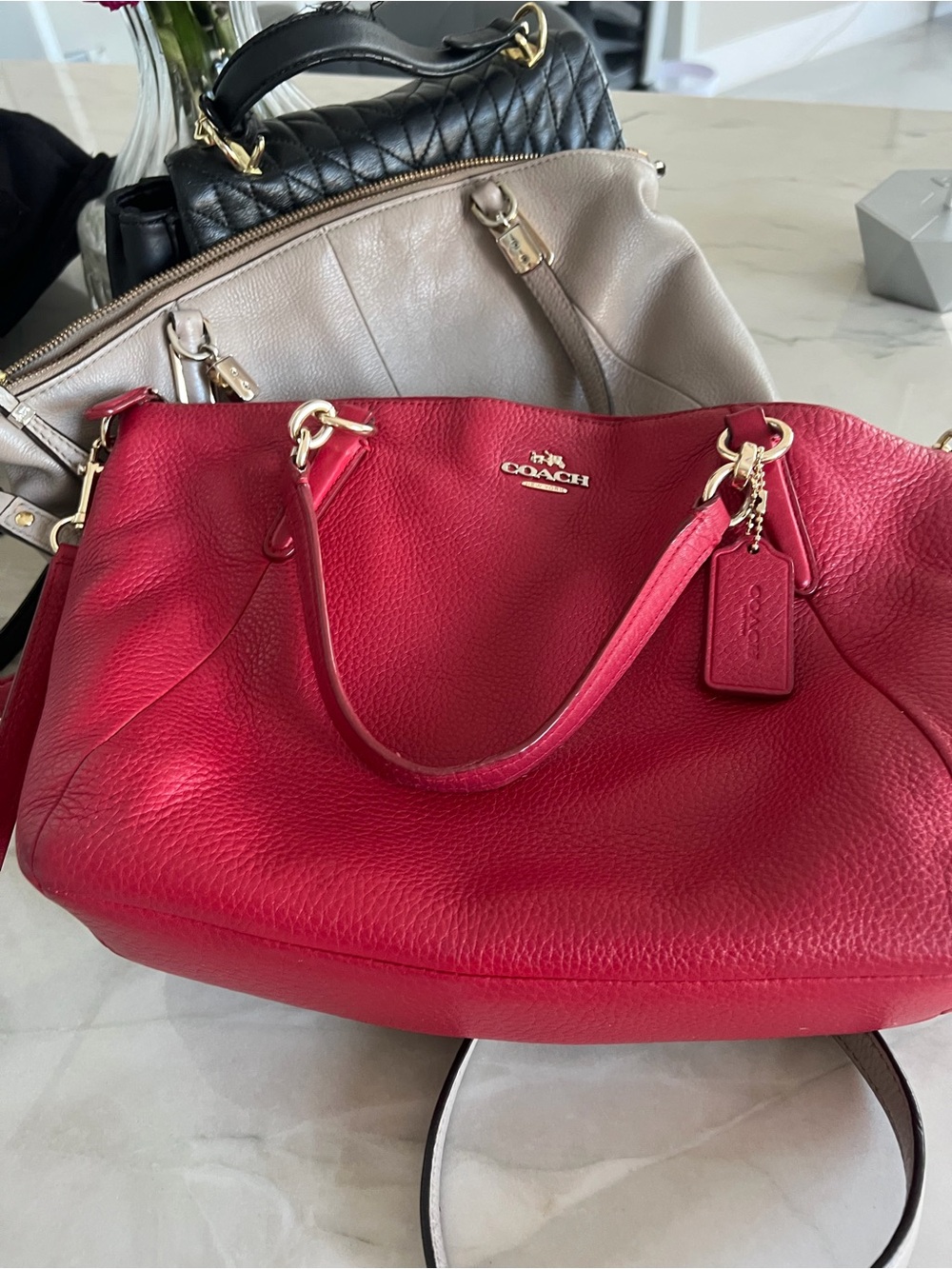 Coach Pebbled Leather Shoulder Bag in Red - Picture 4 of 11